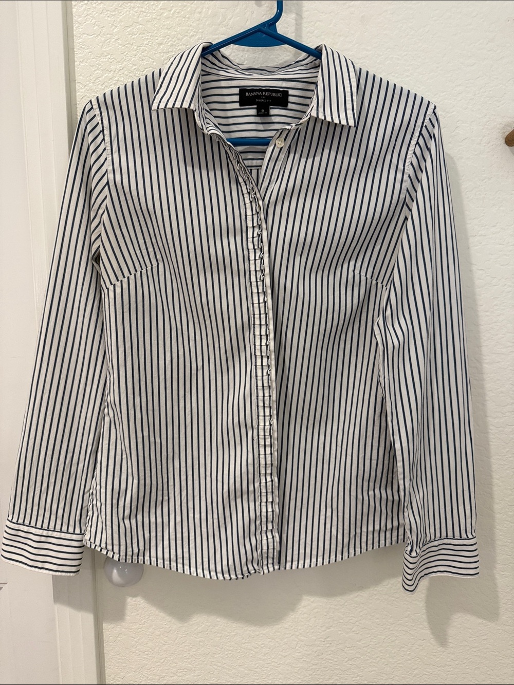 Banana Republic White Shirt with Navy Vertical Stripes